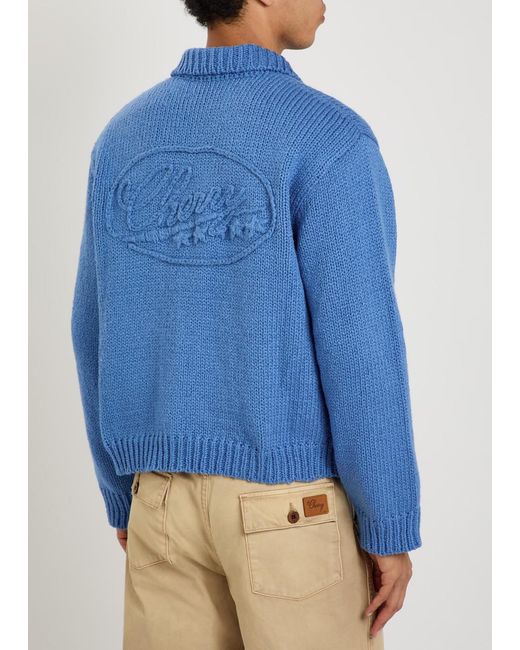 CHERRY LA Blue 5 Star Logo-Intarsia Cotton Cardigan for men