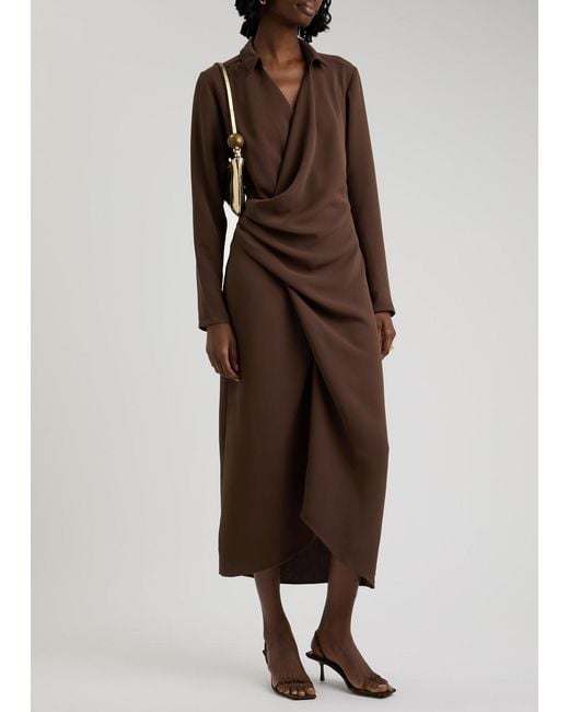 Paris Georgia Brown Simone Draped Midi Shirt Dress