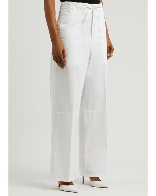 Victoria Beckham White Wide-Leg Cotton Trousers