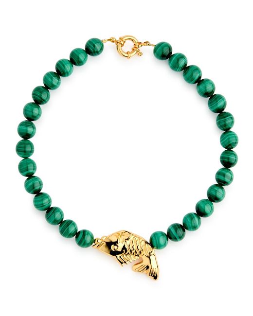 Timeless Pearly Green Fish Beaded Malachite Necklace