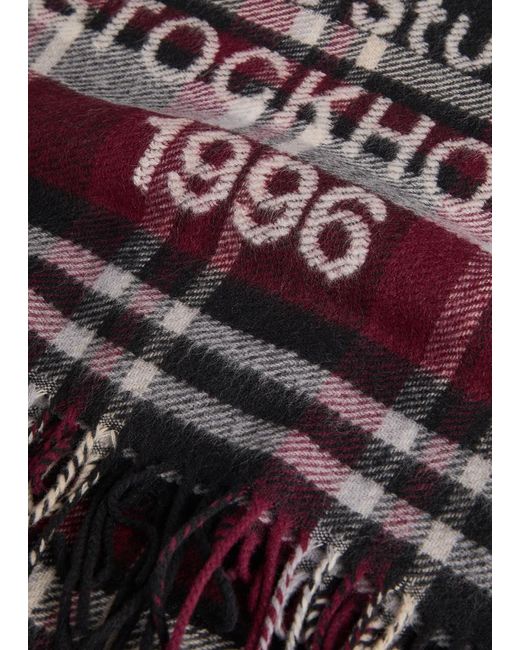 Acne Red Logo-Intarsia Checked Wool-Blend Scarf