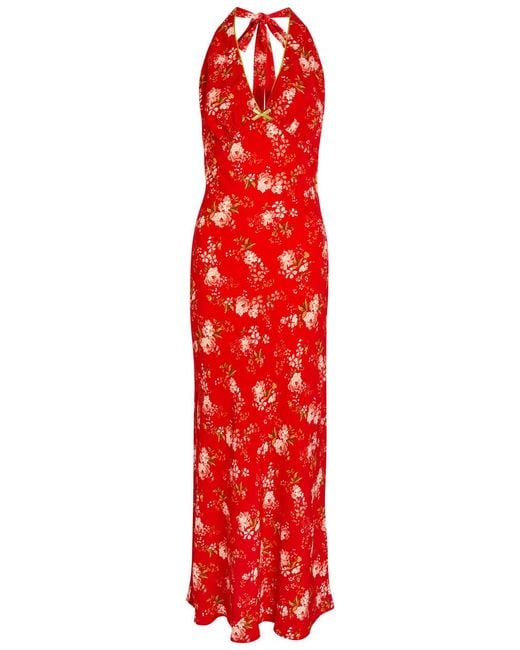 Never Fully Dressed Red Floral-Print Crepe Maxi Dress