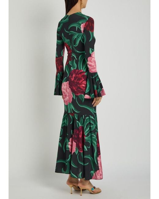 LaDoubleJ Green Alba Floral-Print Stretch-Jersey Maxi Dress