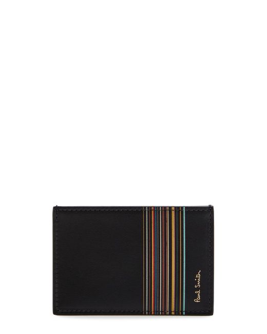 Paul Smith Black Signature Striped Logo Leather Card Holder for men