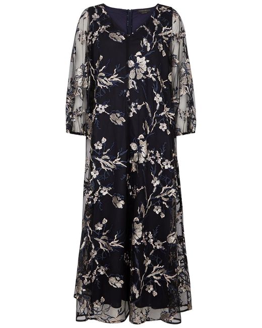 Marina Rinaldi Black Ruth Floral-embellished Tulle Midi Dress
