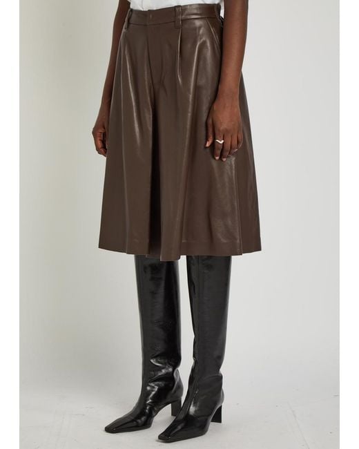 Brunello Cucinelli Brown Wide-Leg Leather Shorts