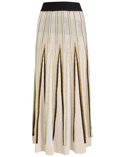 Forte Forte Natural Chevron-Intarsia Knitted Midi Skirt