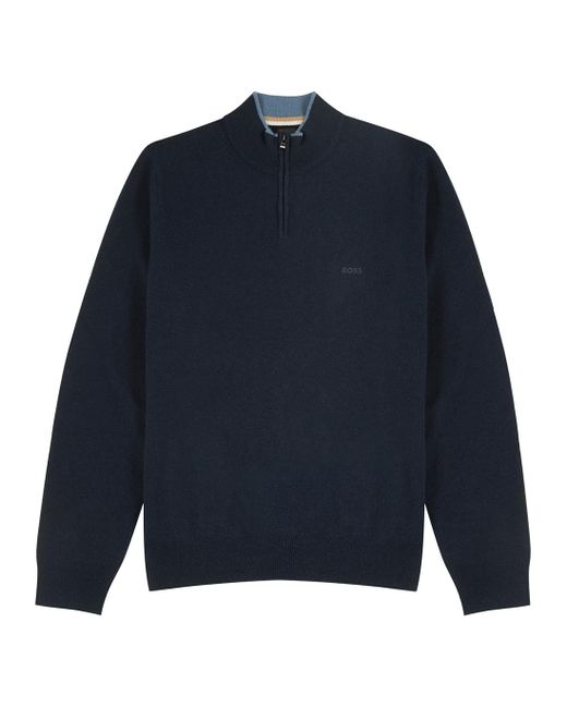 BOSS by HUGO BOSS Navy Halfzip Wool Jumper in Blue for Men Lyst
