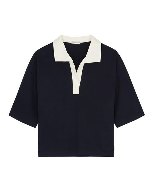 Moncler Blue Panelled Cotton Polo Shirt