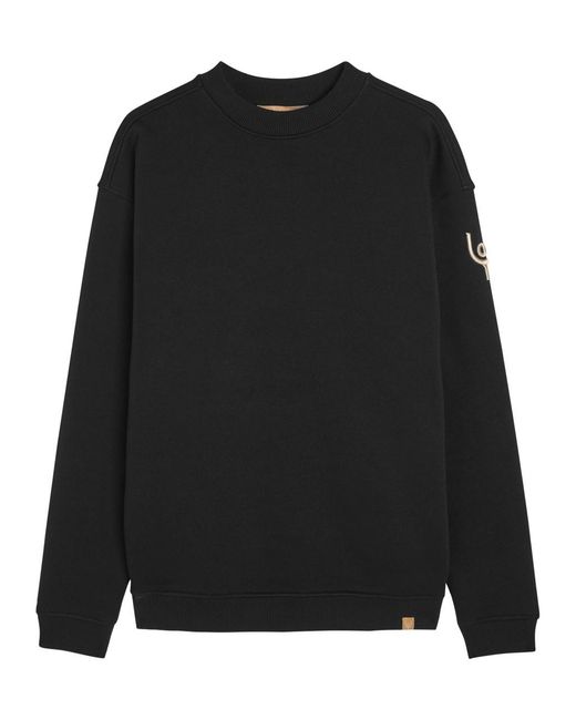 Now You Live Black Pleatling Logo-Embroidered Cotton Sweatshirt for men