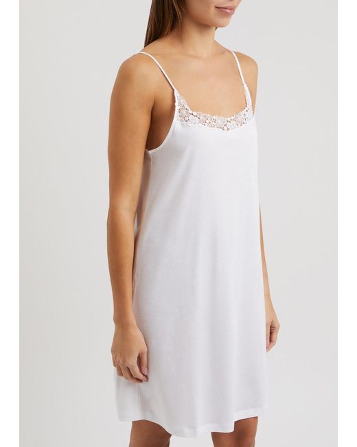 Hanro White Michelle Lace-Trimmed Cotton Slip Dress