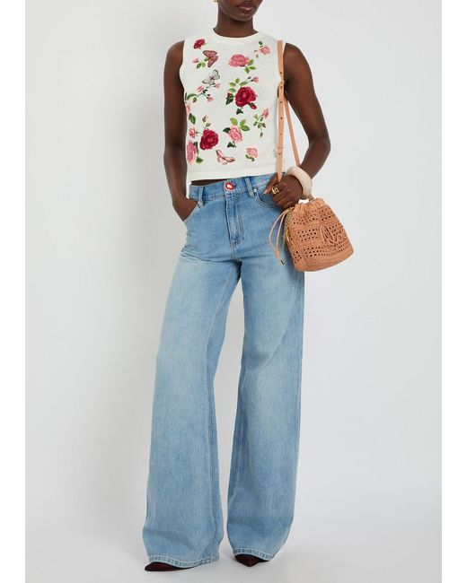 Alice + Olivia White Reva Floral-Embroidered Knit Top