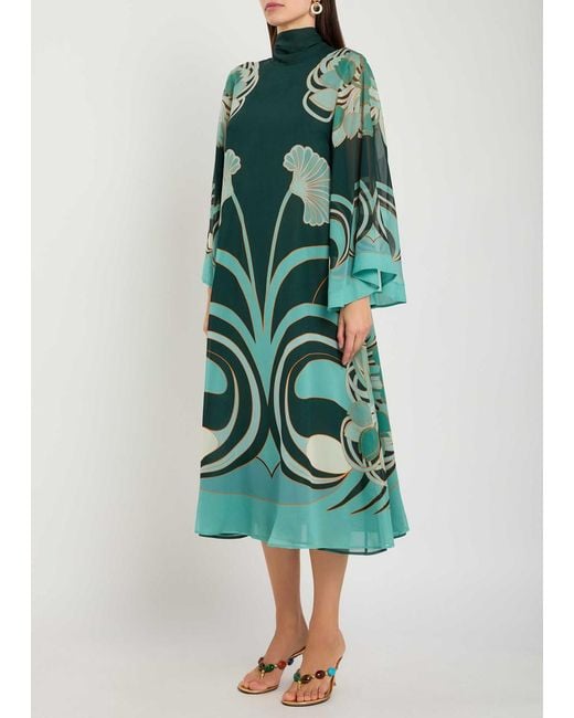 LaDoubleJ Green Magnifico Printed Silk Midi Dress