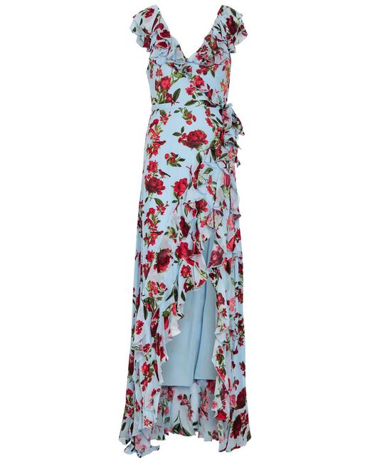 Alice + Olivia White Kristen Ruffled Chiffon Maxi Dress