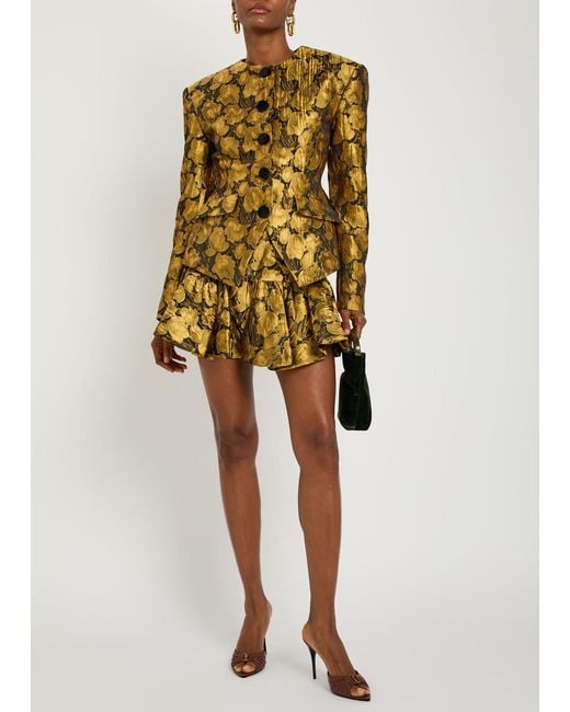 Ronny Kobo Natural Stormi Metallic Floral-Jacquard Woven Mini Skirt