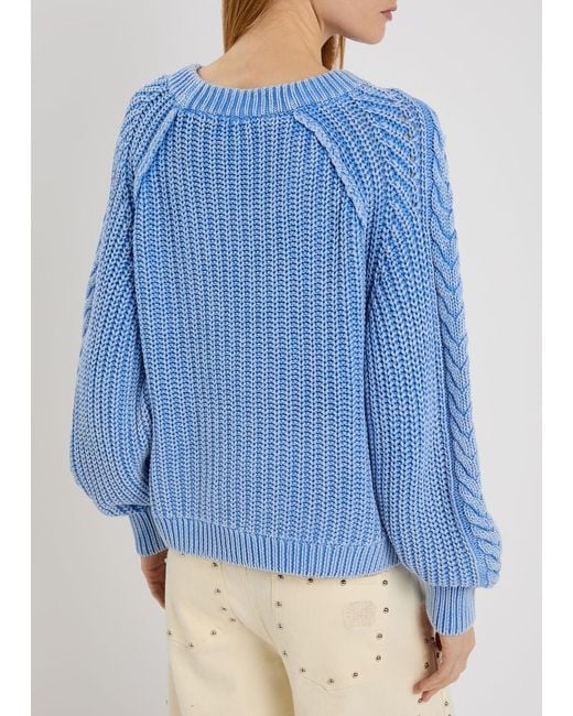 Free People Blue Frankie Cable-Knit Cotton Jumper
