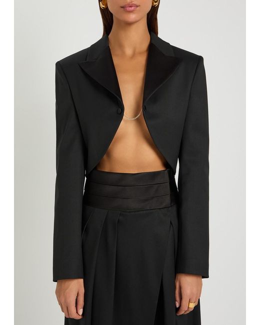 Alaïa Black Cropped Silk And Stretch-Wool Jacket
