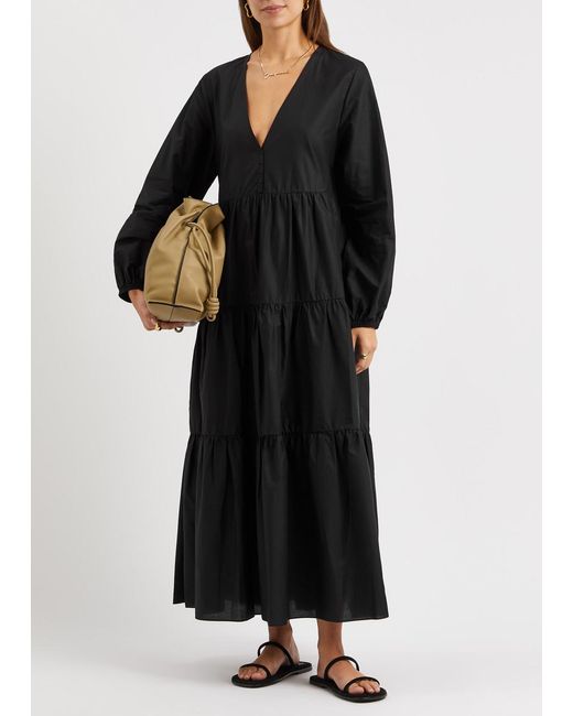 Matteau Black Tiered Cotton Maxi Dress