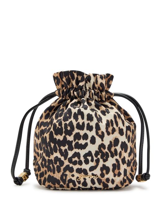 Ganni Black Leopard-Print Nylon Pouch