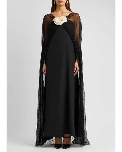 BERNADETTE Black Delphine Cape-effect Silk Gown