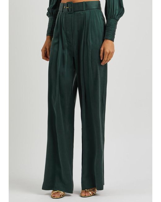 Zimmermann Green Tuck Wide-leg Silk-satin Trousers for men