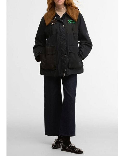 BARBOUR X GANNI Black Hooded Waxed Cotton Jacket