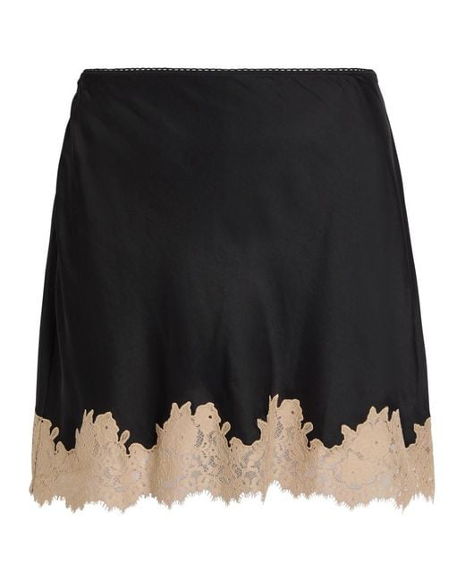 Rixo Black Ariah Lace-Trim Satin Mini Skirt