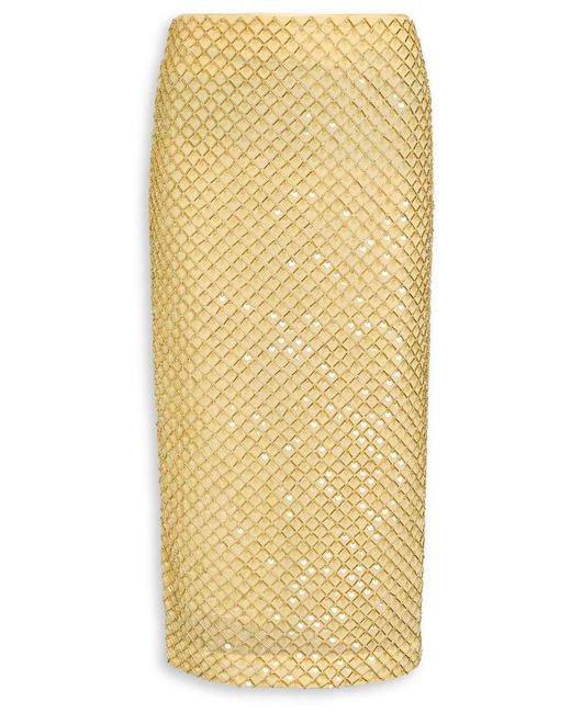 Veronica Beard Yellow Allora Bead-Embellished Chiffon Midi Skirt