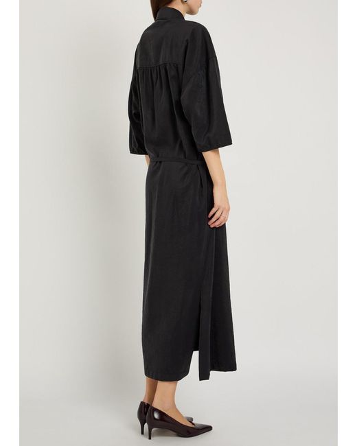 Lemaire Black Belted Brushed Silk-Blend Midi Shirt Dress