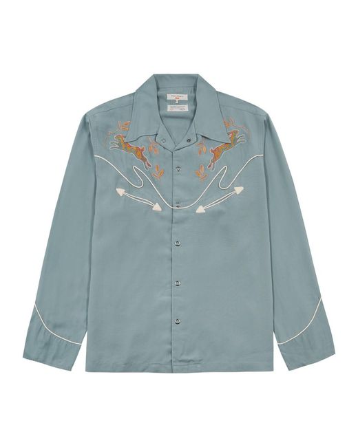 Nudie Jeans Blue Embroidered Lyocell Shirt for men