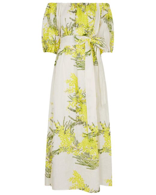 BERNADETTE Yellow Zaza Floral-Print Linen Maxi Dress