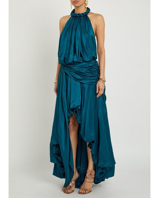 Zimmermann Blue Alchemy Halterneck Satin Maxi Dress