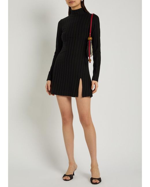 Reformation Black Libra Subtle-Stripe Stretch-Jersey Mini Dress