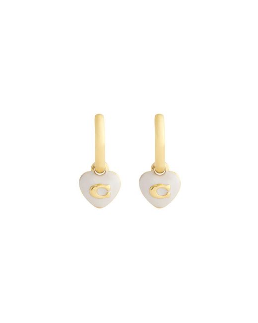 COACH White C Heart Hoop Earrings