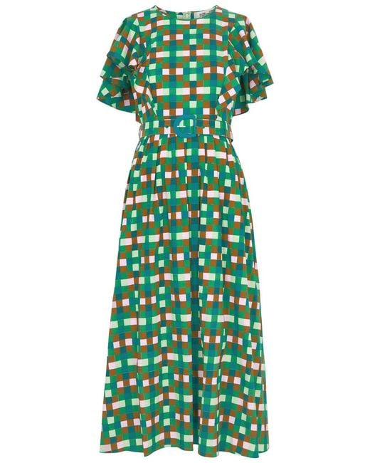 Diane von Furstenberg Green Damon Checked Cotton-Blend Midi Dress