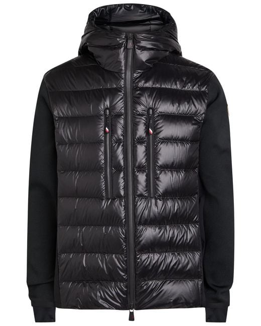 Moncler Black Padded Hooded Close-Knit And Nylon Jacket for men