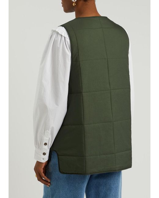 Ganni Green Quilted Shell Gilet
