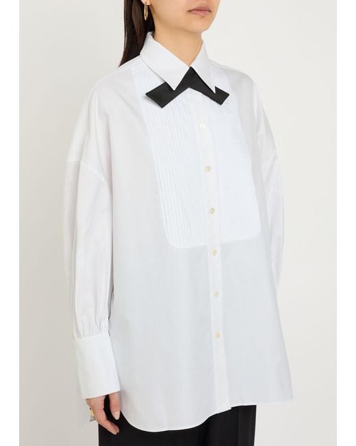 Joseph White Ferrus Contrasting-Neck Pintuck Cotton Blouse