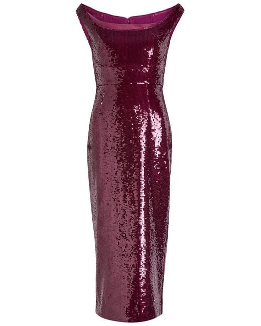Roland Mouret Purple Sequin-Embellished Mesh Midi Dress