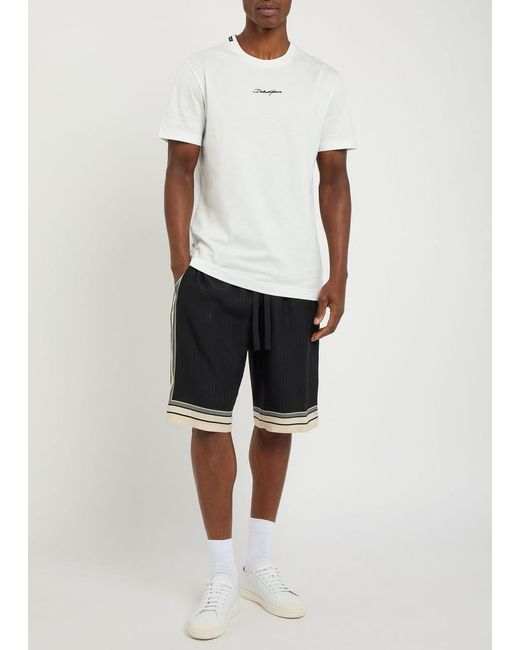 Dolce & Gabbana Black Striped Logo-Jacquard Silk Shorts for men