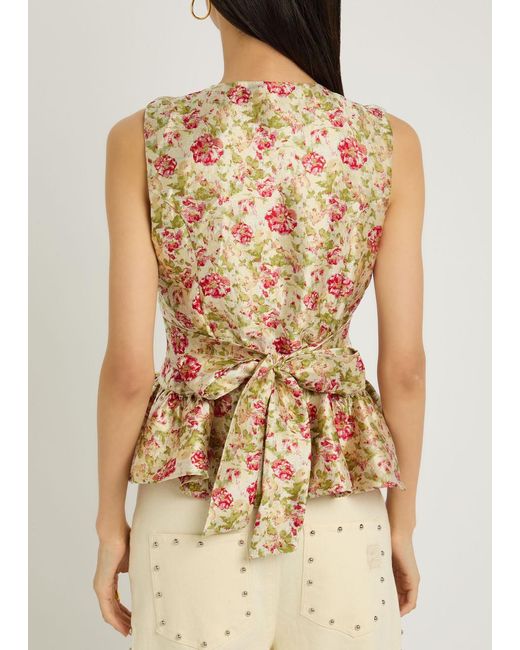 Sister Jane Metallic Forest Echo Floral-Jacquard Woven Top