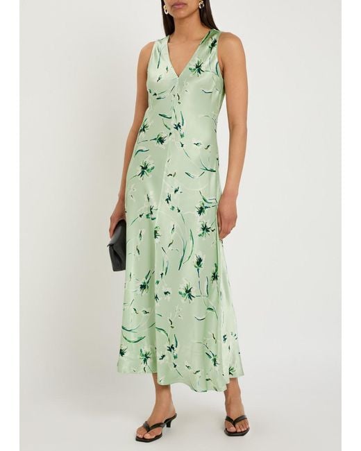 Rails Green Camellia Floral-Print Satin-Crepe Midi Dress