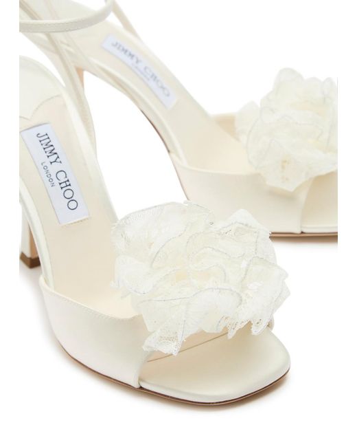 Jimmy Choo White Mimmi 100 Floral-Appliquéd Satin Sandals
