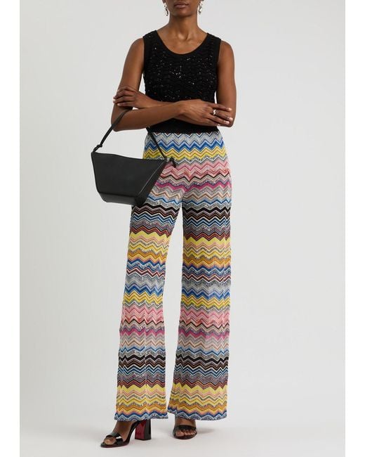 Missoni Multicolor Zigzag Embellished Metallic Knitted Trousers