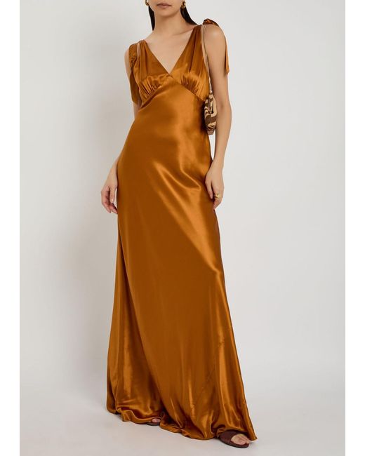 Reformation Brown Pernille Silk Gown