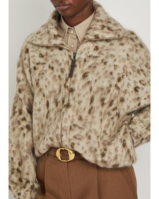 Brunello Cucinelli Natural Lynx-Jacquard Brushed Mohair-Blend Cardigan