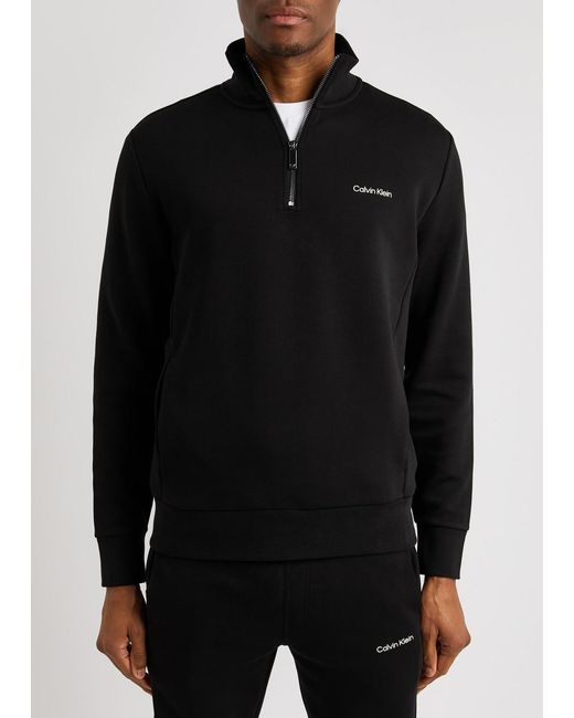 Calvin Klein Black Logo Cotton-blend Half-zip Sweatshirt for men