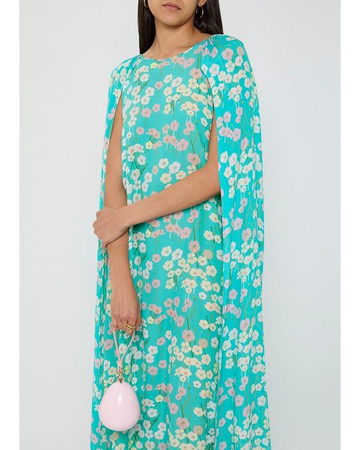 BERNADETTE Blue Minnie Draped Chiffon Print Gown