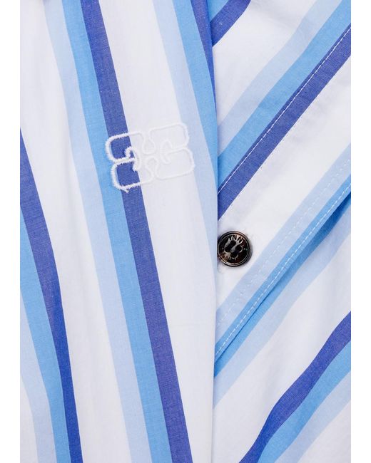 Ganni Blue Striped Cotton-Poplin Shirt