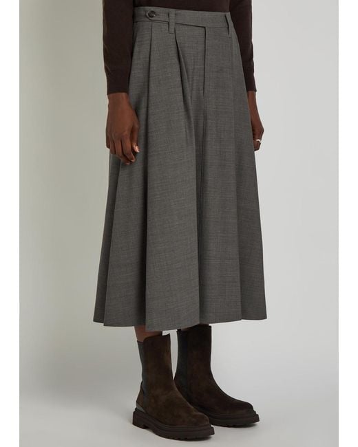 Brunello Cucinelli Gray Tailored Pleated Wool-Blend Midi Skirt